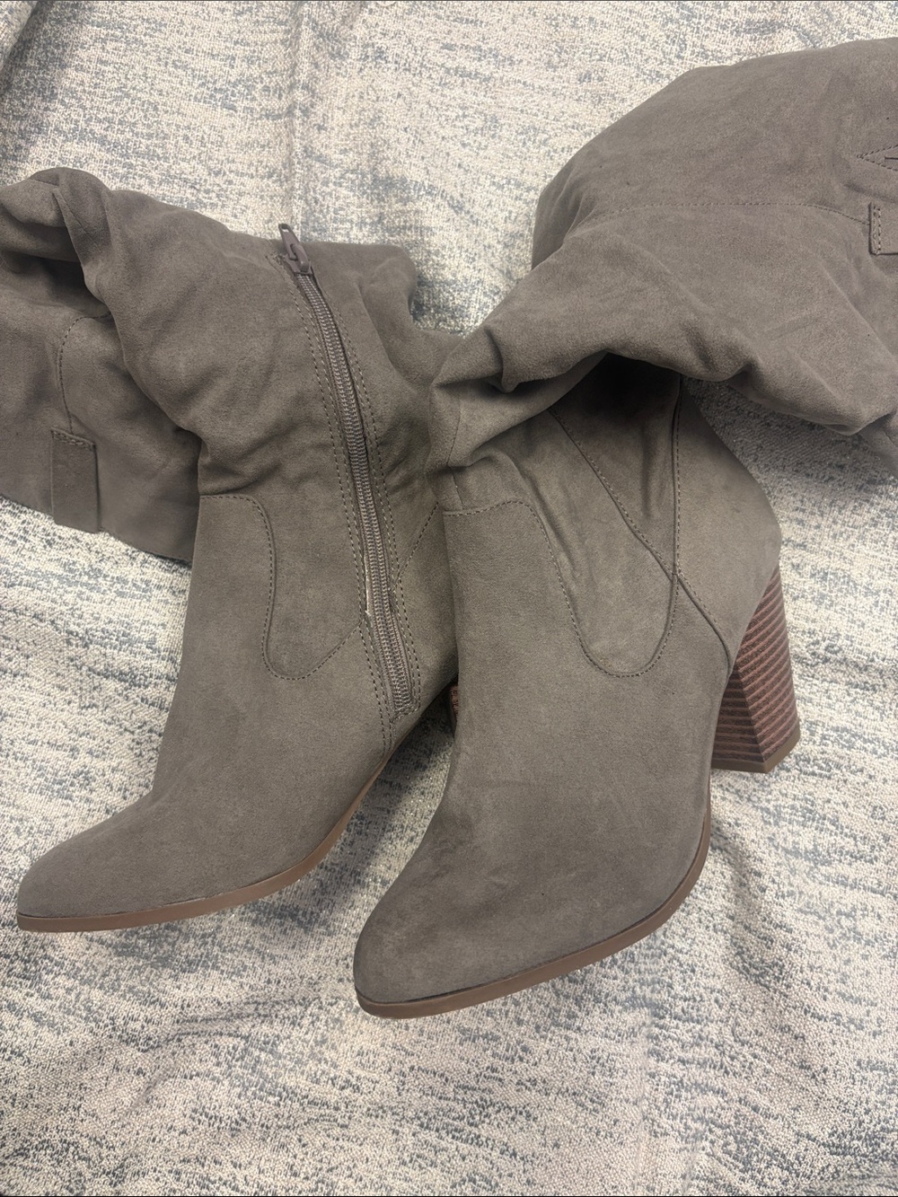 Rampage Taupe Suede Slouchy Mid-Calf Block Heel Boots